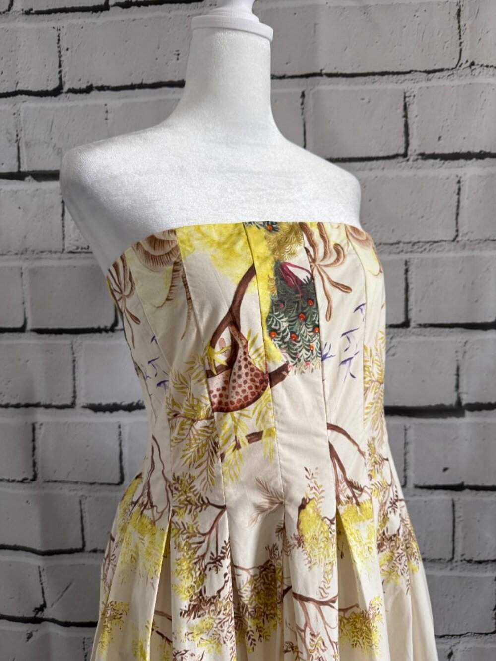 NWT Caroline Constas Safari Jungle Print Strapless Cotton Maxi Dress Smocked M - Picture 8 of 15